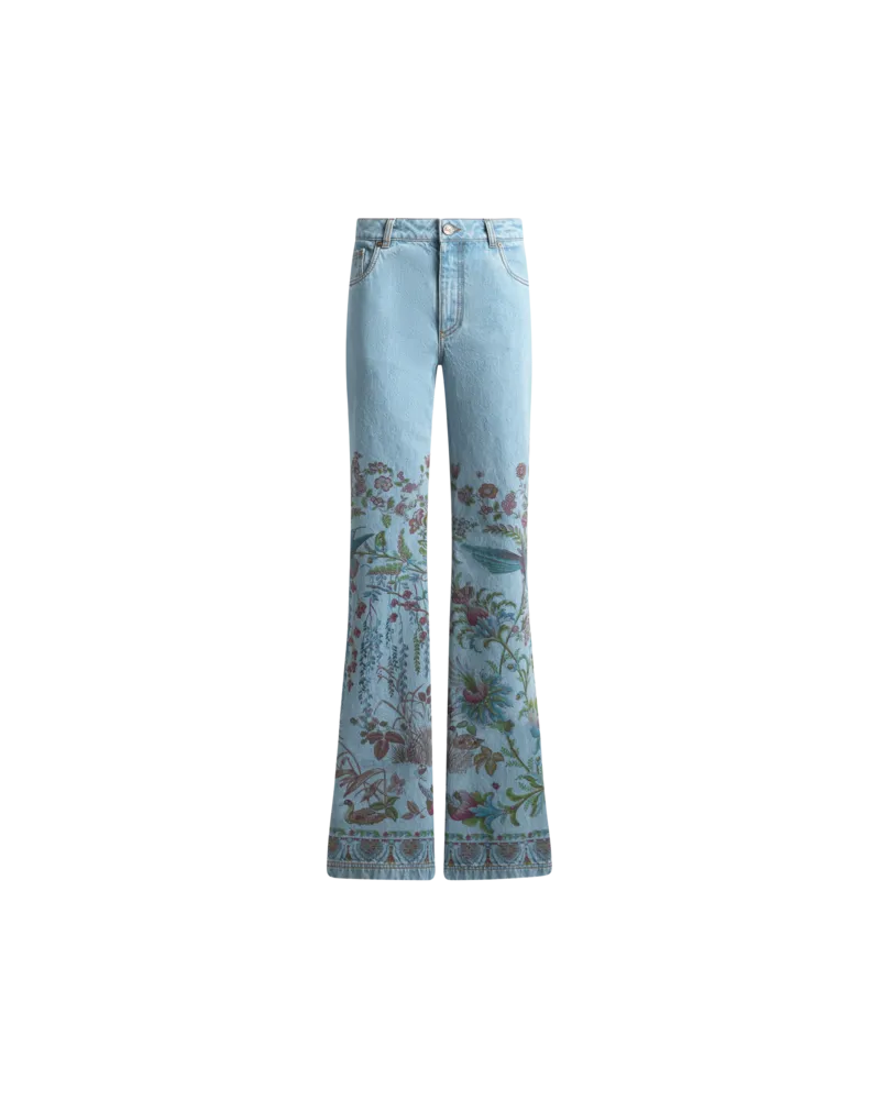 Etro Flared Jeans Aus Denim Mit Platziertem Flora-und-fauna-print, Damen, Hellblau, Größe Hellblau