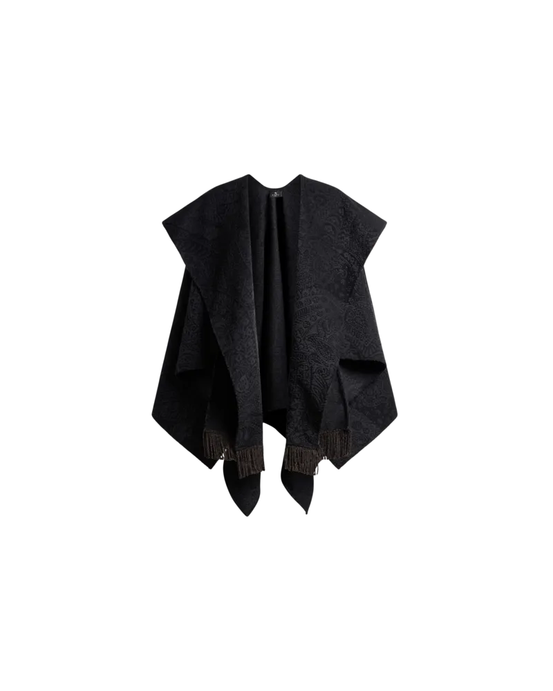 Etro Jacquard-umhang Aus Einer Wollmischung Mit Paisley-foliage-motiv, Damen, Schwarz Schwarz