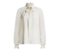 Jacquard-bluse Aus Einer Seidenmischung Mit Foulard Und Paisley-motiv, Damen, Weiß, Größe