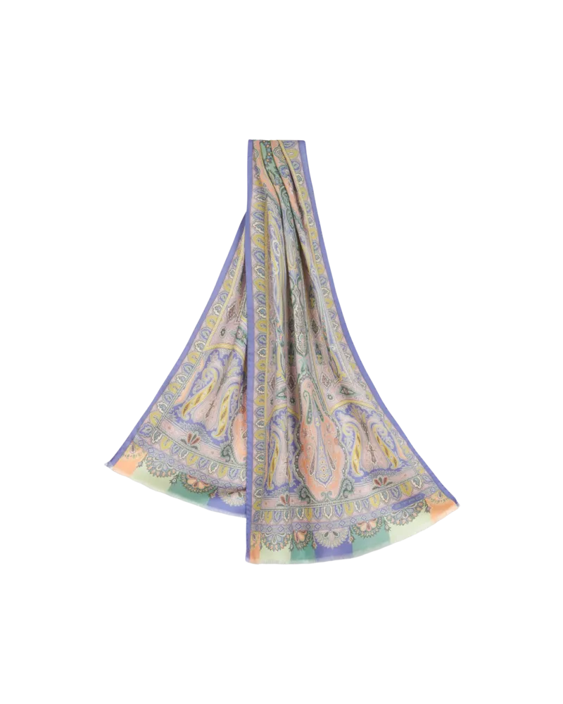 Etro Schal Aus Wolle Und Seide Mit Geometrischen Medaillons, Damen, Multicolor Multicolor