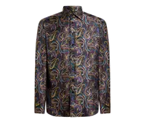 Hemd Aus Seide Mit Paisleymuster In Metallic, Herren, Schwarz, Größe