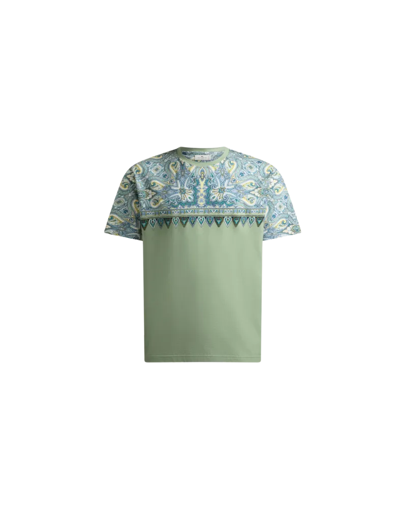 Etro T-shirt Aus Baumwolle Mit Platziertem Paisley-pochette-print, Herren, Grün, Größe Grün