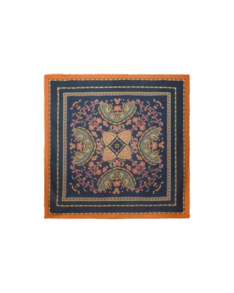 Etro Schultertuch Aus Einer Kaschmirmischung Mit Floralem Paisley-motiv, Damen, Blau Blau