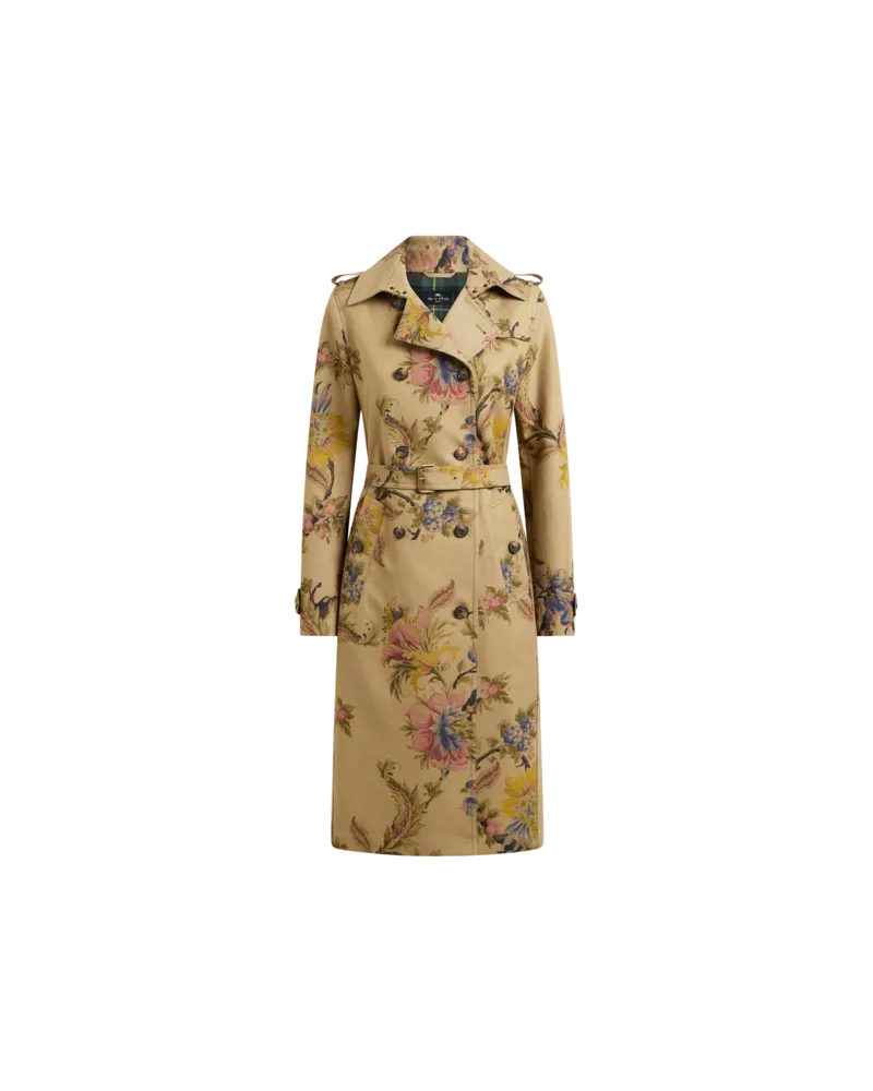 Etro Trenchcoat Aus Gabardine Aus Baumwolle Mit Floralem Motiv, Damen, Beige, Größe Beige