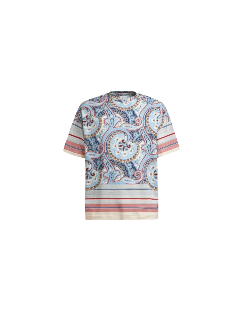 Etro Baumwoll-t-shirt Mit Paisleymuster Und Streifen, Herren, Hellblau, Größe Hellblau