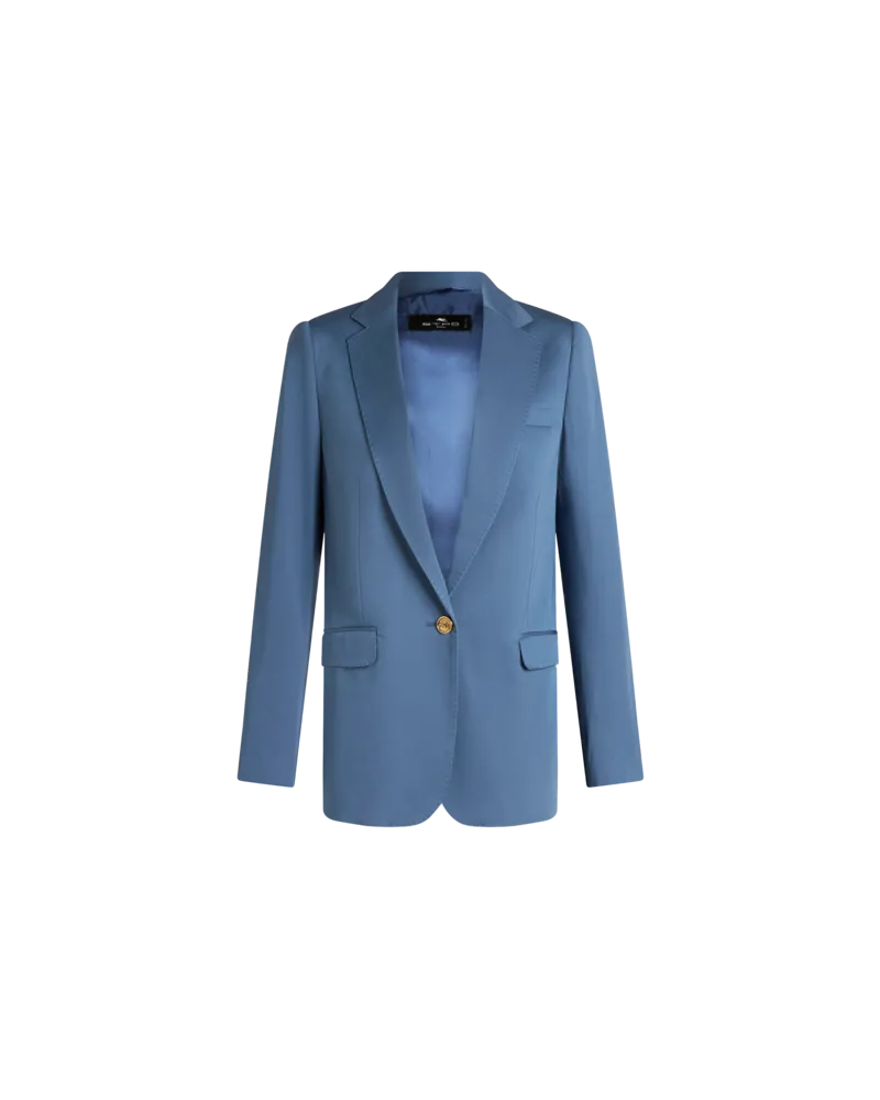 Etro Jacke Aus Gabardine Mit Pegaso-knopf, Damen, Hellblau Hellblau