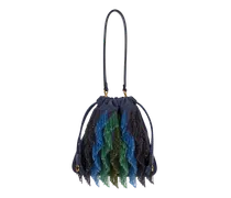 Kleine Tasche Kalispera Aus Veloursleder Mit Mehrfarbigen Perlen, Damen, Blau