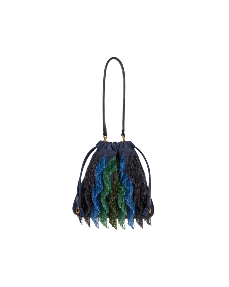 Etro Kleine Tasche Kalispera Aus Veloursleder Mit Mehrfarbigen Perlen, Damen, Blau Blau
