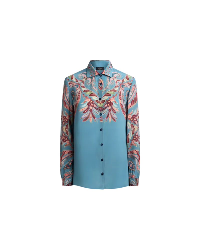 Etro Hemdbluse Aus Seide Mit Platziertem Druck, Damen, Hellblau, Größe Hellblau