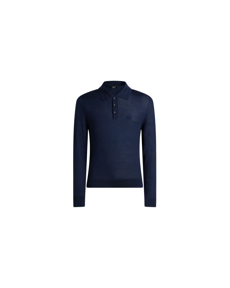 Etro Pullover Im Polostil Aus Wolle Und Seide, Herren, Blau, Größe Blau