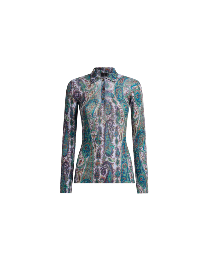 Etro Poloshirt Aus Wolle Im Rippstrick Mit Paisley-ramage-motiv, Damen, Hellblau, Größe Hellblau