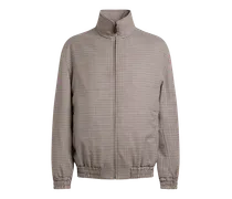 Jacke Mit Hohem Kragen Aus Stretchwolle Mit Vichy-muster, Herren, Beige, Größe