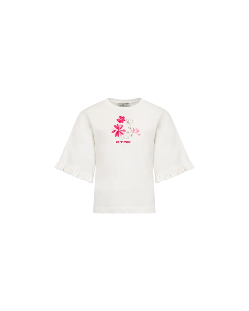 Etro T-shirt Mit Stickerei Und Logo, Weiß, Größe Weiß