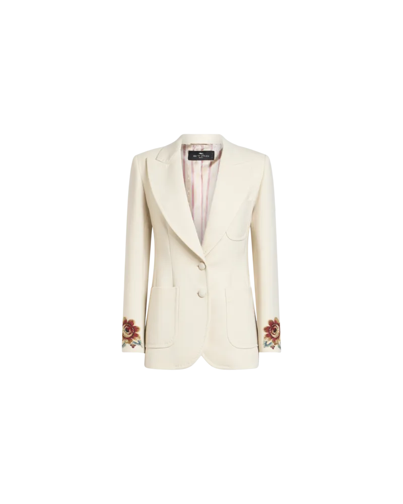 Etro Jacke Aus Leichtem Wollgewebe Mit Stickerei, Damen, Cremefarben, Größe Cremefarben