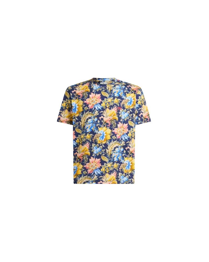Etro T-shirt Aus Baumwolljersey Mit Floralem Motiv, Herren, Blau, Größe Blau