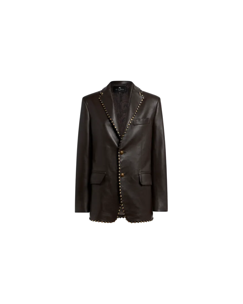 Etro Einreihige Jacke Aus Leder Mit Nieten, Damen, Braun, Größe Braun