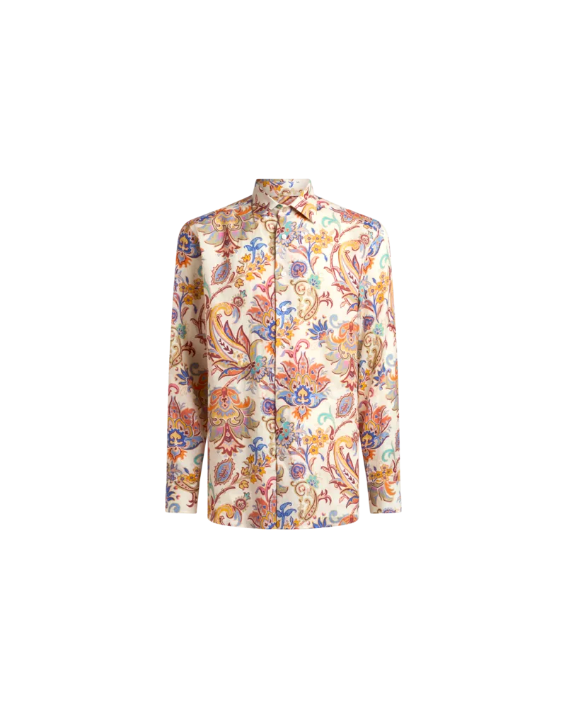 Etro Hemd Aus Leinen Mit Print, Herren, Beige, Größe Beige
