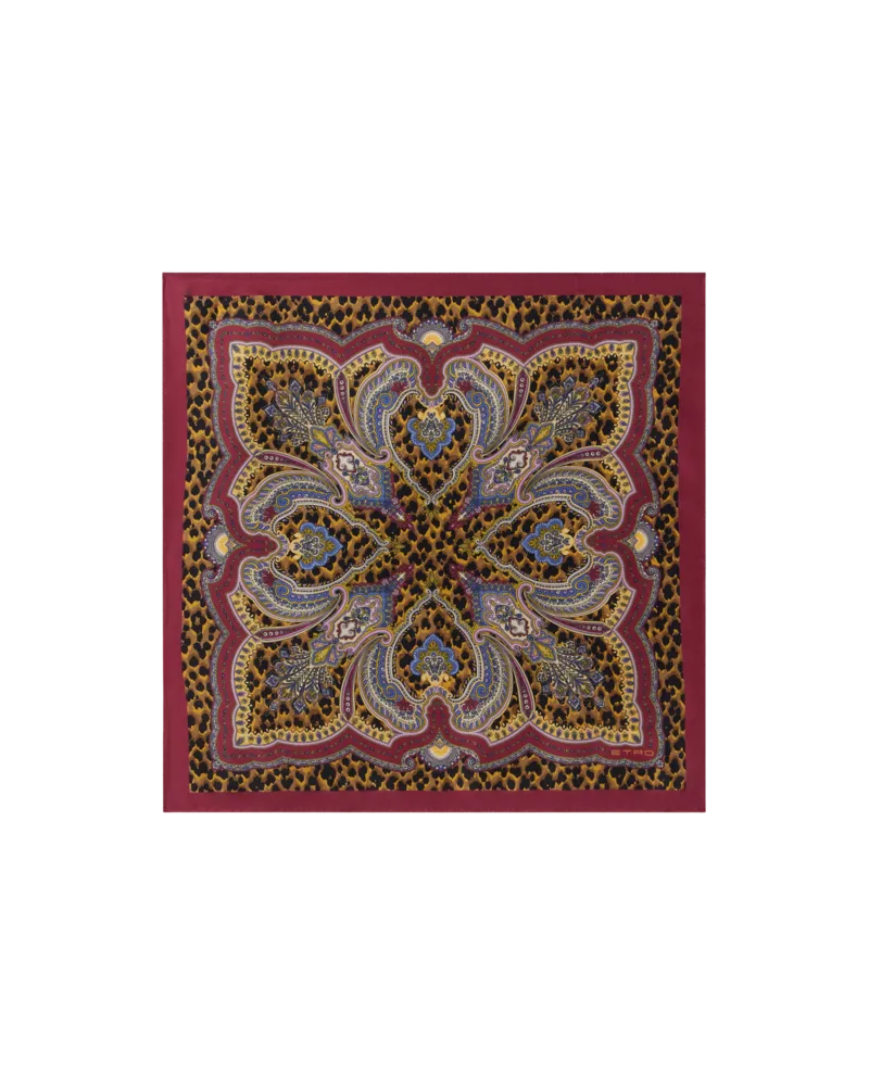 Etro Foulard Aus Seidentwill Mit Leopardenmuster, Damen, Bordeaux Bordeaux