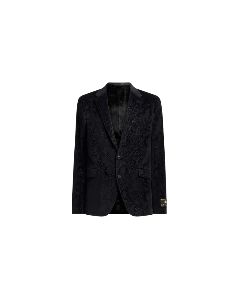 Etro Einreihige Jacke Aus Baumwollsamt Mit Arnica-motiv, Herren, Schwarz, Größe Schwarz