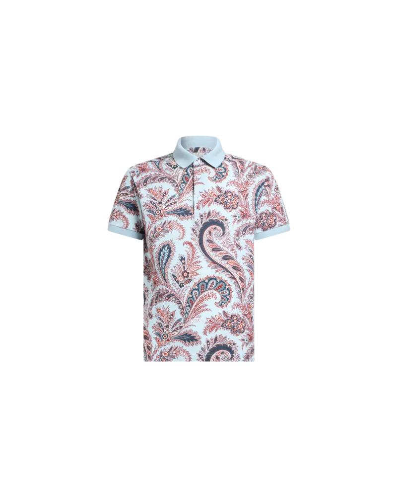 Etro Poloshirt Aus Baumwolle Mit Floralem Paisleymuster, Herren, Himmelblau, Größe Himmelblau
