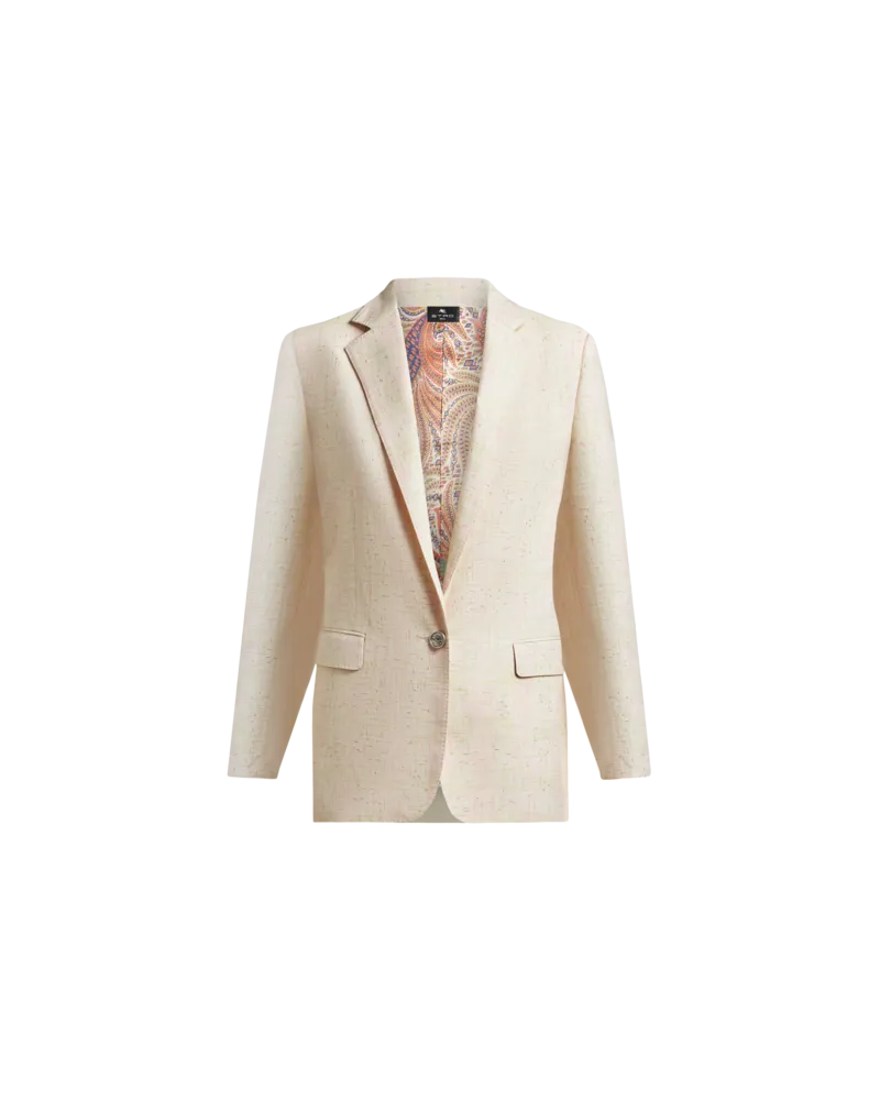 Etro Lange Karojacke Mit Pegaso-knöpfen, Damen, Beige, Größe Beige