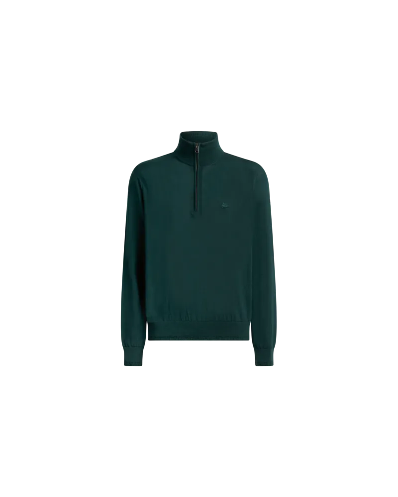 Etro Pullover Aus Wolle Und Seide Mit Reissvershluss Und Pegaso-stickerei, Herren, Grün, Größe Grün