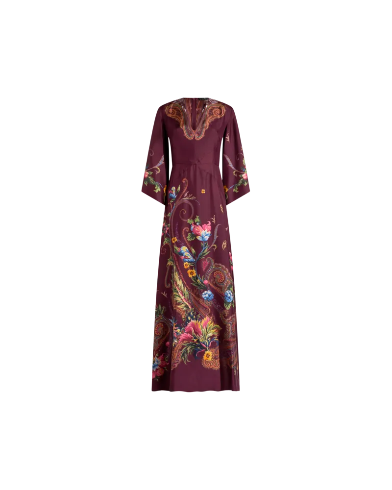Etro Langes Kleid Aus Seide Mit Platziertem, Floralem Paisley-print, Damen, Rot, Größe Rot