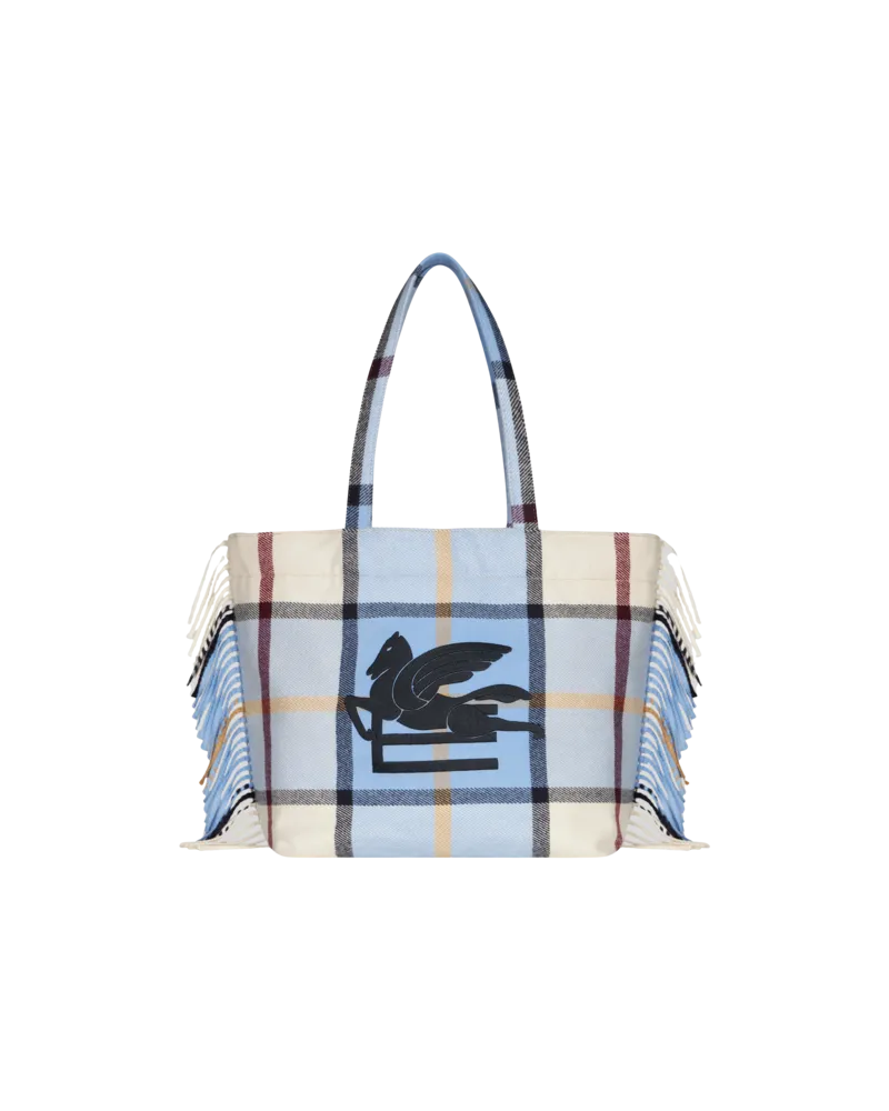 Etro Shopper Soft Trotter Gross Mit Jacquard-karomuster Und Fransen, Hellblau Hellblau