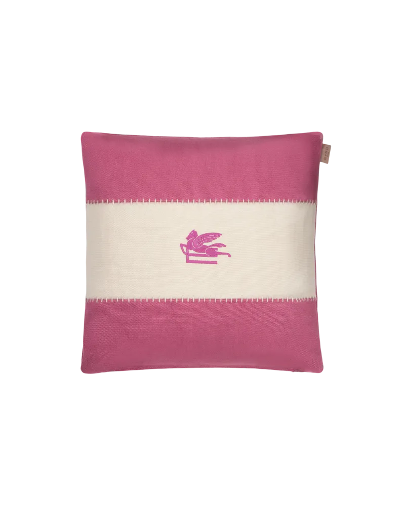 Etro Kissen Aus Leinen Mit Gesticktem Pegaso, Rosa Rosa