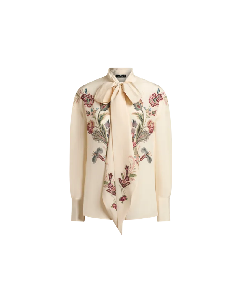 Etro Bluse Aus Seide Mit Platziertem Druck, Damen, Cremefarben, Größe Cremefarben