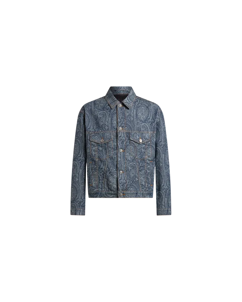 Etro Jeansjacke Mit Allover-paisleymuster, Herren, Grau, Größe Grau