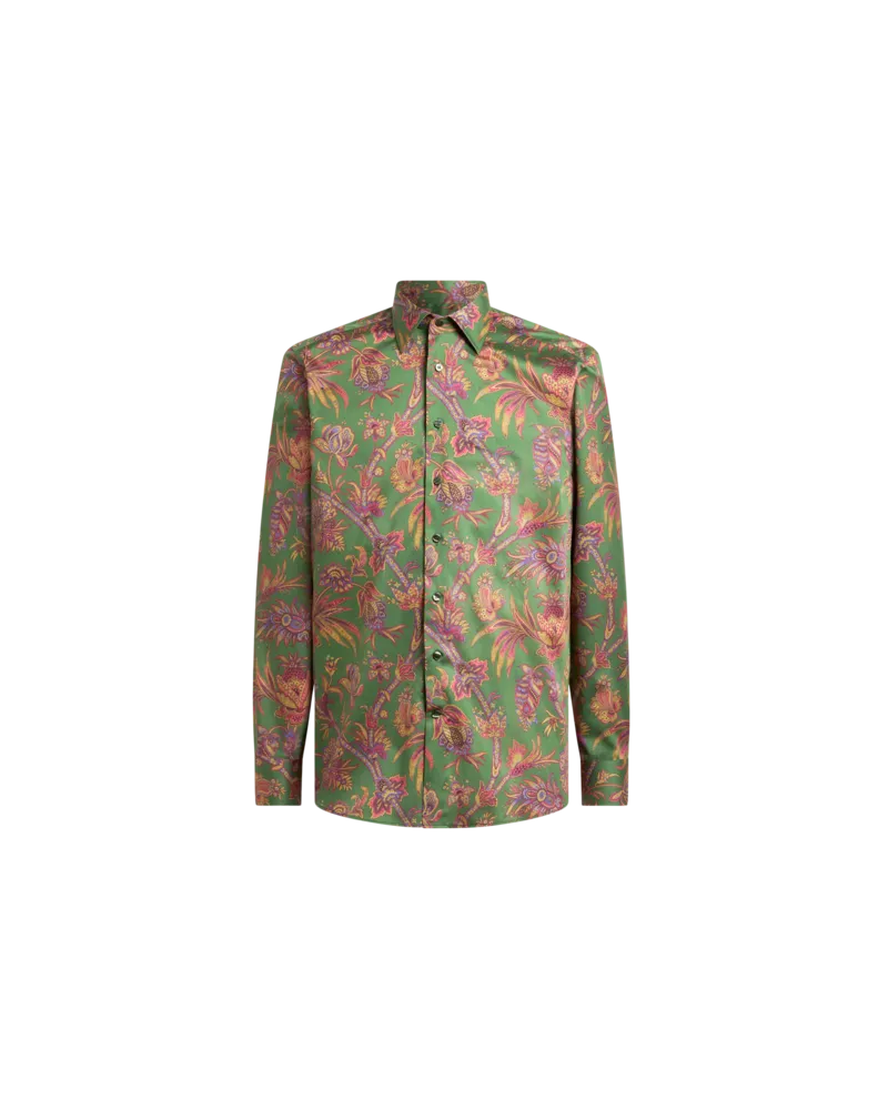 Etro Hemd Aus Baumwollsatin Mit Floralem Paisley-motiv, Herren, Grün, Größe Grün