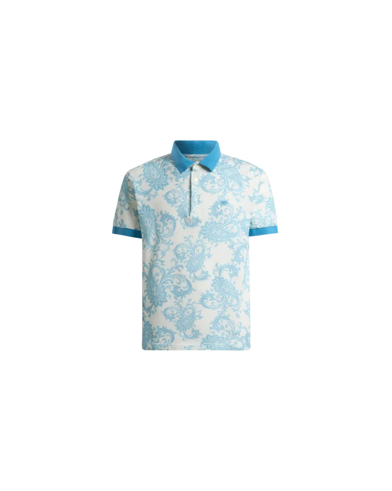 Etro Poloshirt Aus Baumwoll-pikee Mit Paisley-motiv, Herren, Hellblau, Größe Hellblau