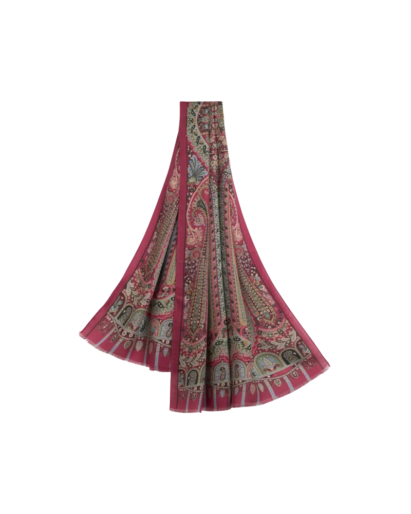 Etro Schal Aus Kaschmir Und Seide Mit Platziertem Print, Damen, Bordeaux Bordeaux