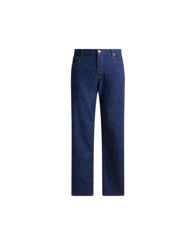 Etro Straight-leg-jeans Aus Jacquard-denim Mit Floralem Paisley-motiv, Herren, Blau, Größe Blau