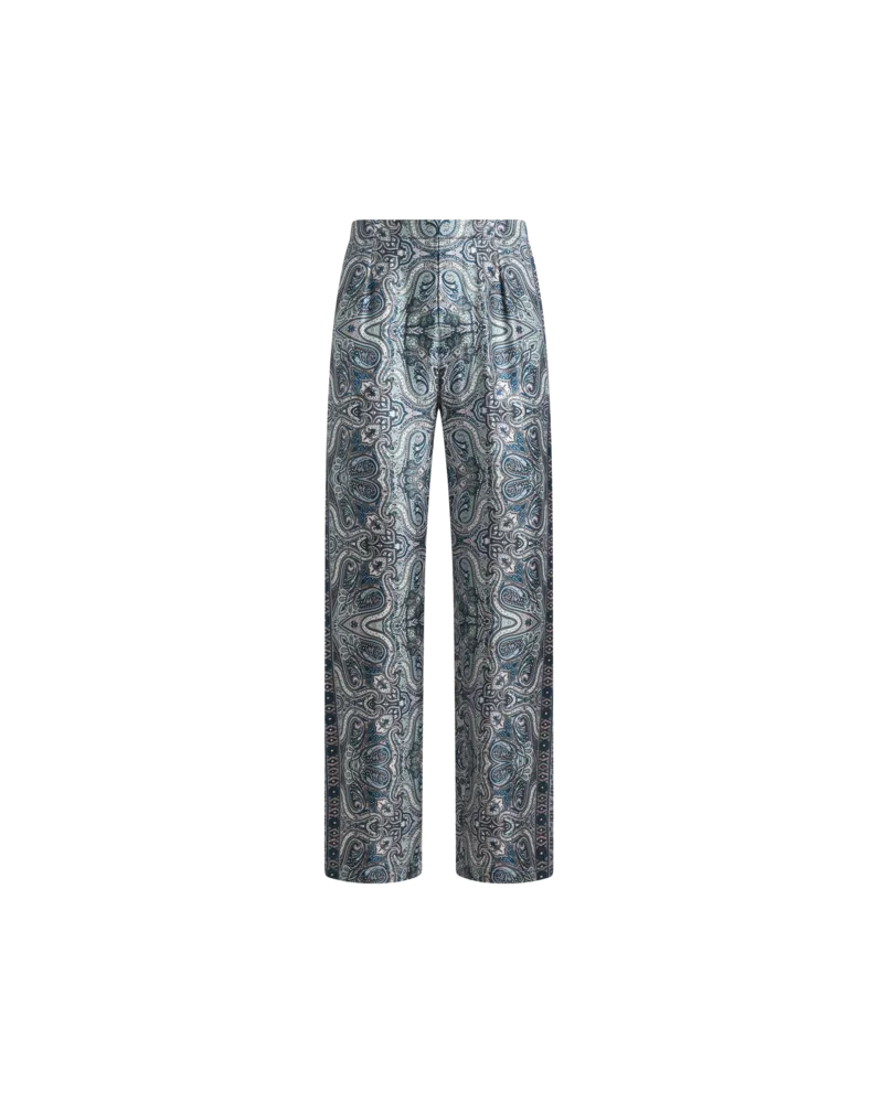 Etro Hose Aus Seide Mit Platziertem Paisley-pochette-print, Herren, Hellblau, Größe Hellblau