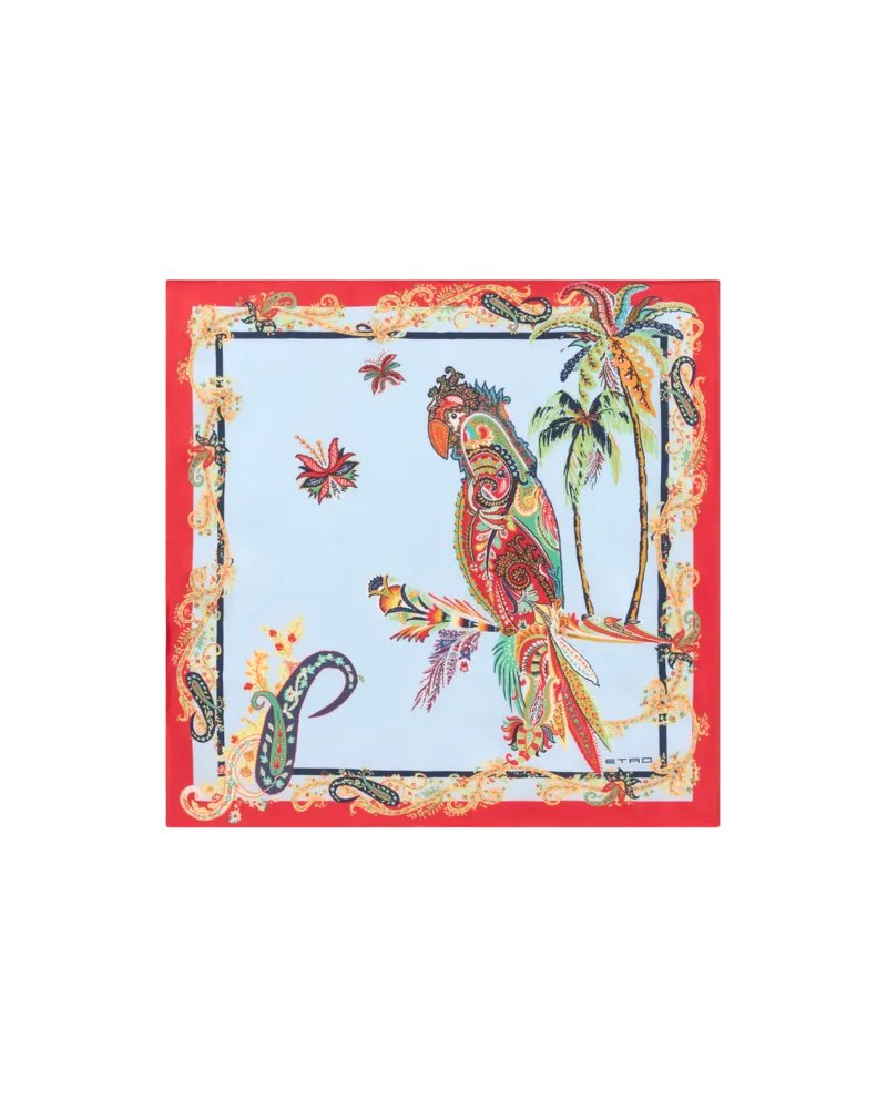 Etro Pochette Aus Seide Mit Papageien- Und Paisley-print, Herren, Hellblau Hellblau