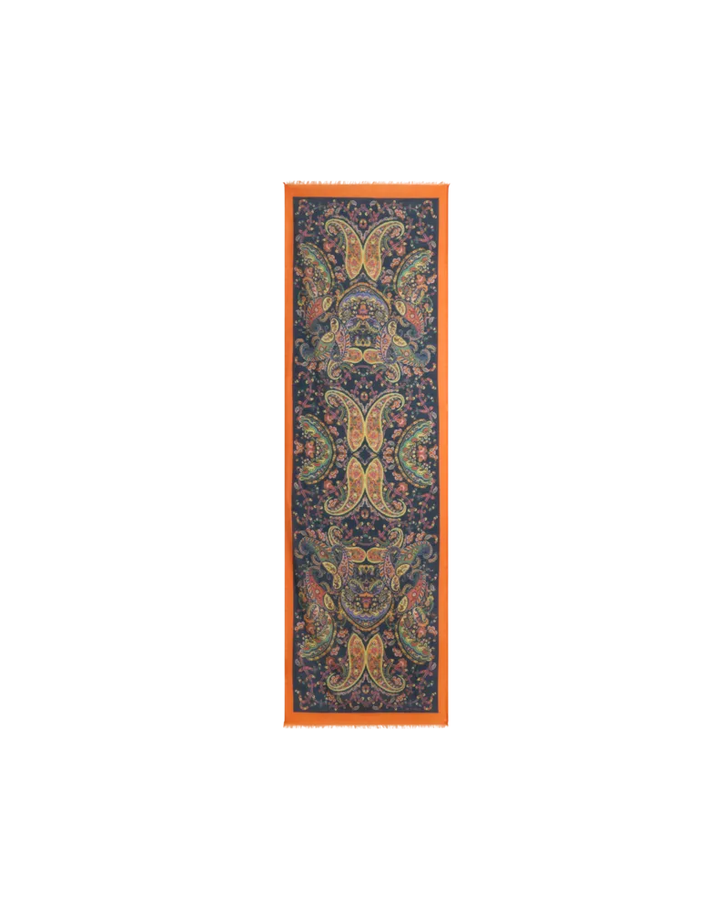 Etro Schal Aus Einer Kaschmirmischung Mit Floralem Paisley-motiv, Damen, Blau Blau