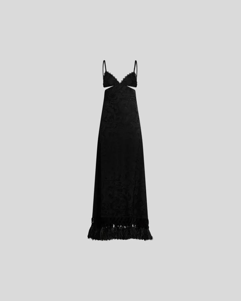 Etro Langes Jacquard-kleid Mit Spitze, Straussenfedern Und Paisley-motiv, Damen, Schwarz, Größe Schwarz