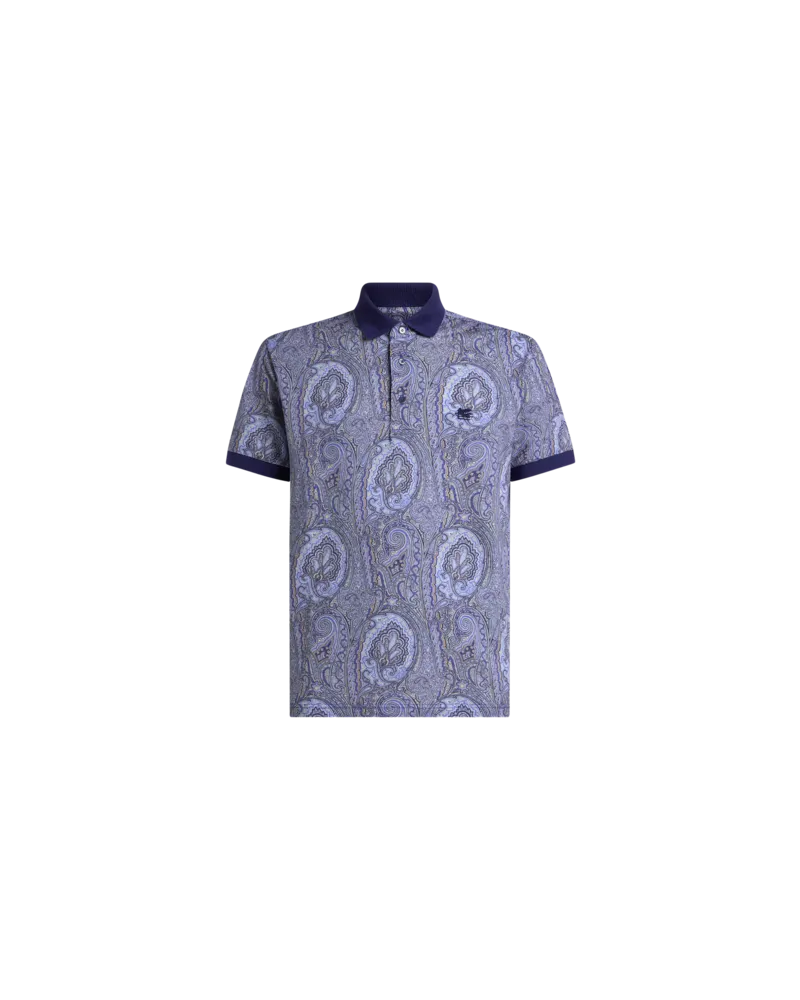 Etro Poloshirt Aus Baumwoll-piquet Mit Arnica-motiv, Herren, Blau, Größe Blau