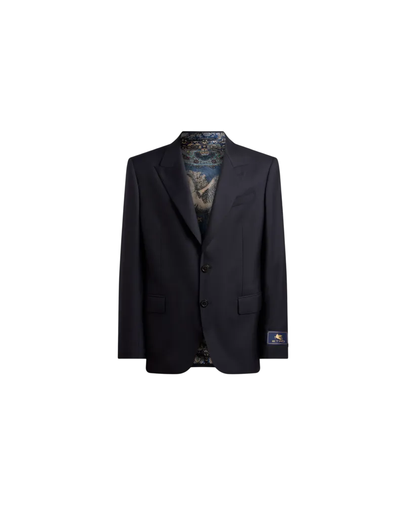 Etro Einreihige Jacke Aus Flanell Aus Einer Wollmischung, Herren, Blau, Größe Blau