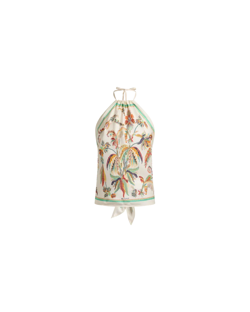Etro Neckholder-top Aus Seide Mit Paisley-foliage-motiv, Damen, Weiß Weiß