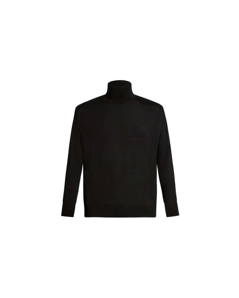 Etro Rollkragenpullover Aus Wolle Mit Stickerei, Herren, Schwarz, Größe Schwarz