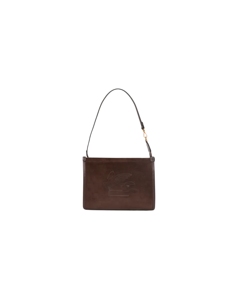 Etro Pouch Aus Veloursleder Mit Logo, Damen, Dunkelbraun Dunkelbraun