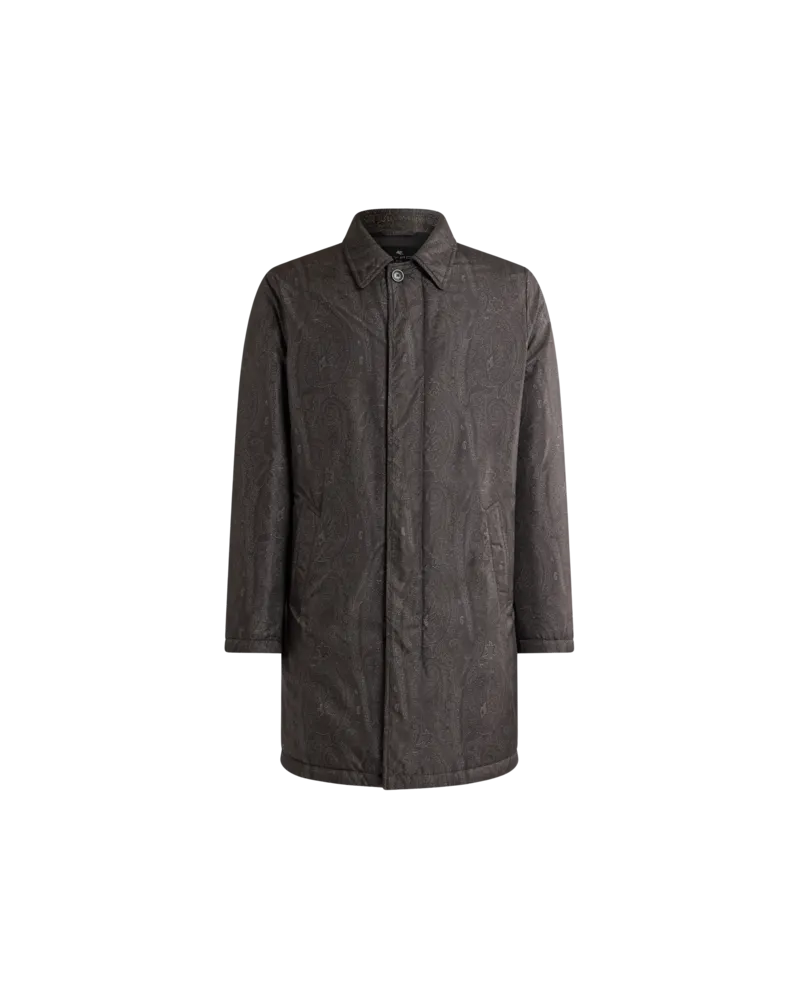 Etro Wattierter Regenmantel Mit Arnica-motiv, Herren, Schwarz, Größe Schwarz