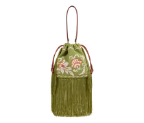 Kleine Tasche Kalispera Aus Einer Leinenmischung Mit Stickerei Und Fransen, Damen, Grün