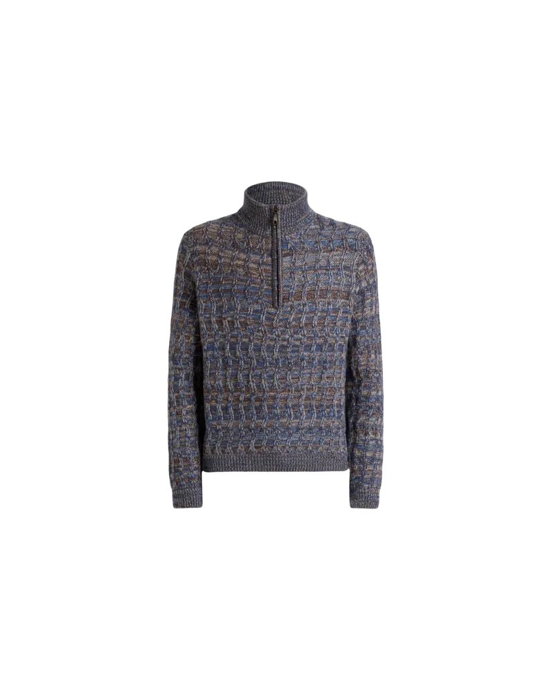 Etro Pullover Aus Kaschmir Mit Reissverschluss Und Zopfmuster, Herren, Blau, Größe Blau