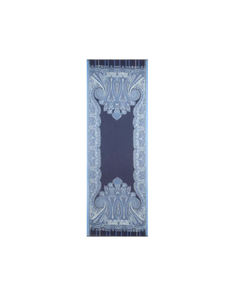 Etro Schal Aus Modal Und Kaschmir Im Chevronmuster Mit Paisley-motiv, Herren, Blau Blau