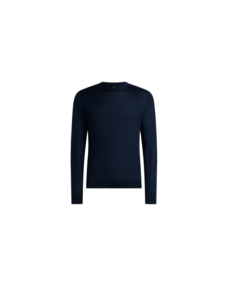 Etro Pullover Aus Wolle Und Seide Mit Pegaso-stickerei, Herren, Blau, Größe Blau