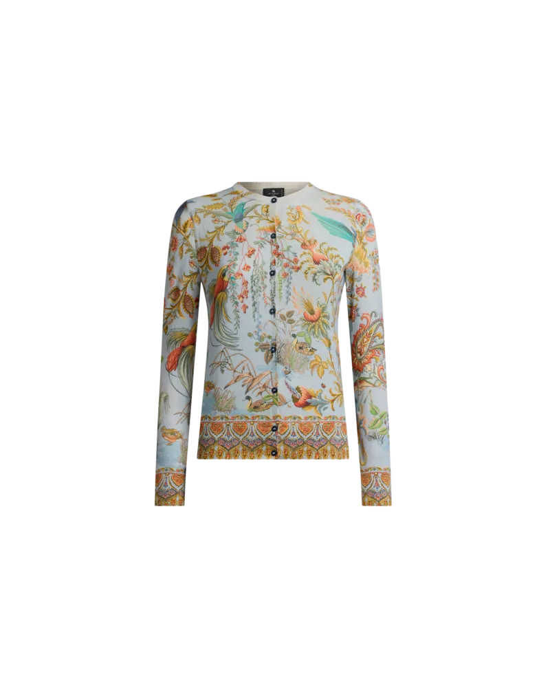 Etro Cardigan Aus Seide Und Kaschmir Mit Motiv Flora Und Fauna, Damen, Pulverblau, Größe Pulverblau